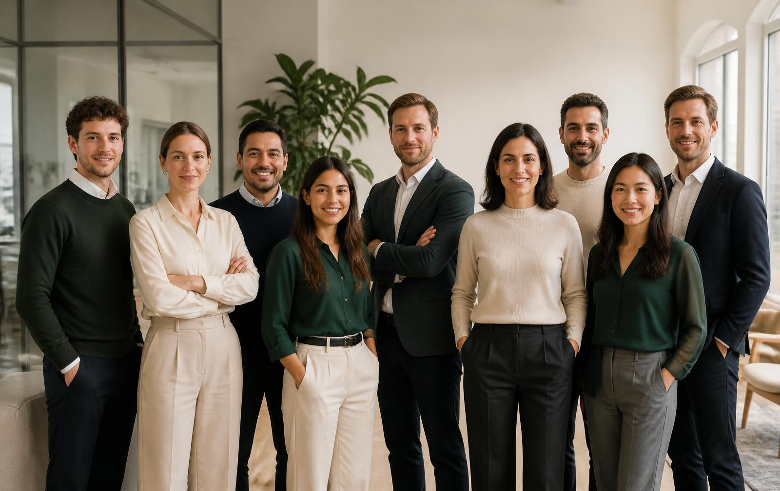 International team of consultants in a bright European office